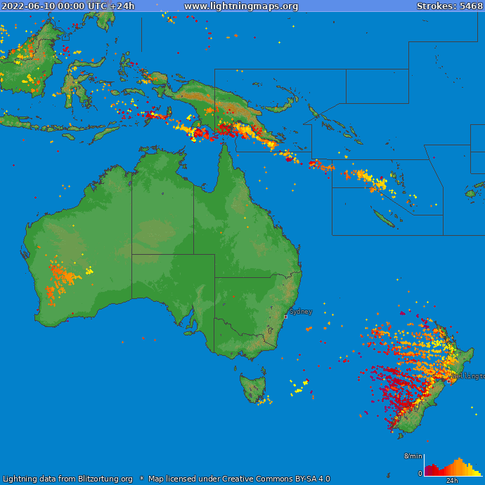 Mappa dei fulmini Oceania 10.06.2022