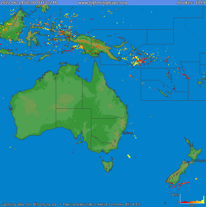 Mapa blesků Oceania 14.06.2022