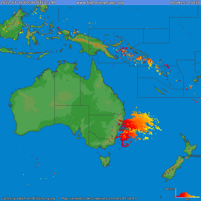 Lightning map Oceania 2022-07-26