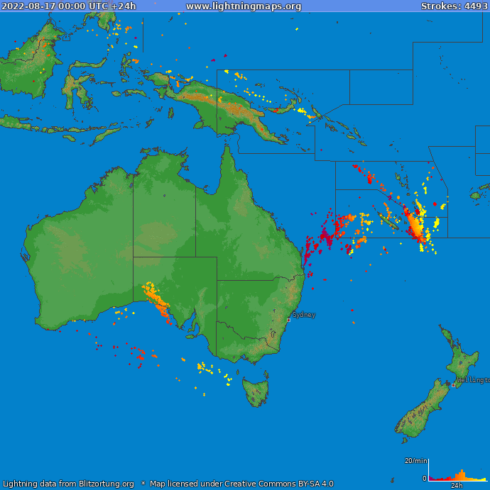 Carte de la foudre Oceania 17/08/2022