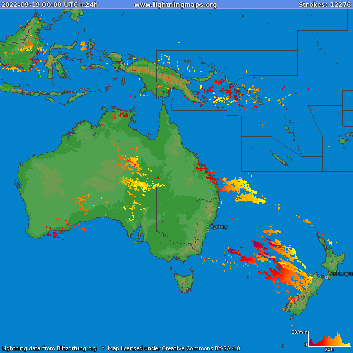 Mapa wyładowań Oceania 2022-09-19