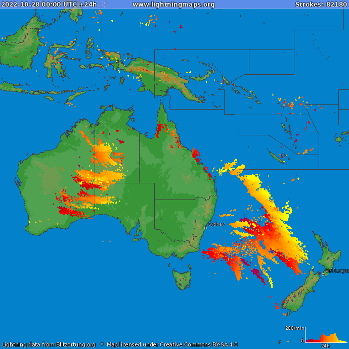 Mapa bleskov Oceania 28.10.2022