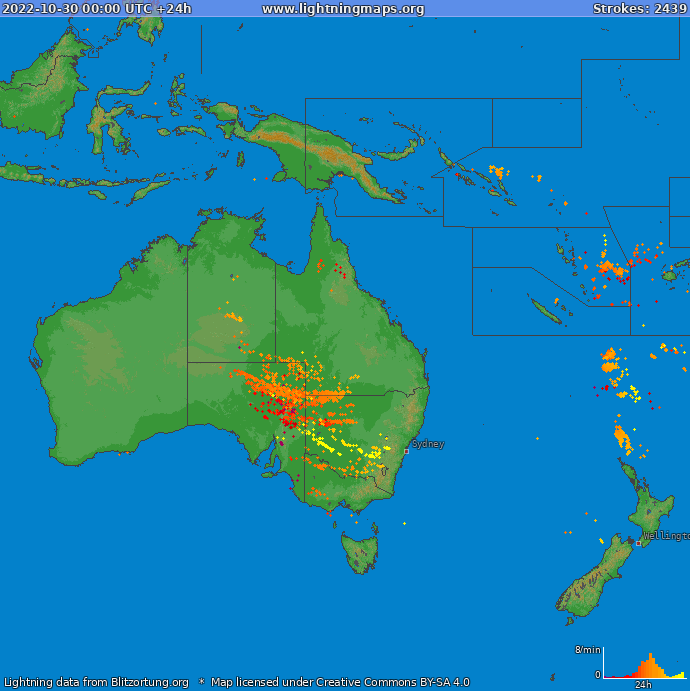 Mapa blesků Oceania 30.10.2022