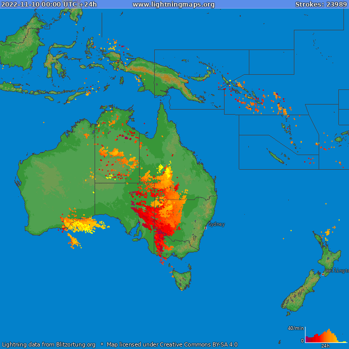 Mappa dei fulmini Oceania 10.11.2022