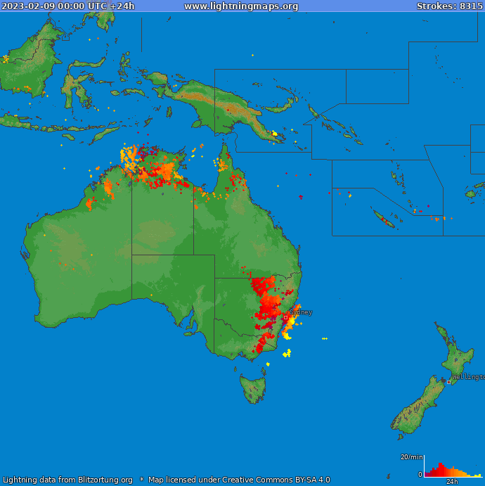 Mapa bleskov Oceania 09.02.2023