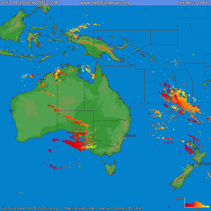 Lightning map Oceania 2023-04-11