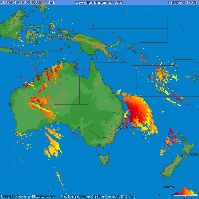 Lightning map Oceania 2023-04-13