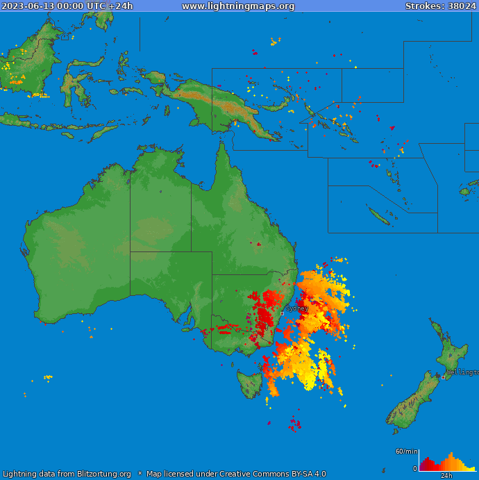 Bliksem kaart Oceania 13.06.2023