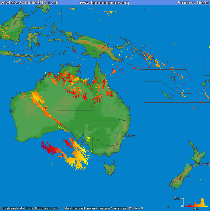 Bliksem kaart Oceania 27.02.2024