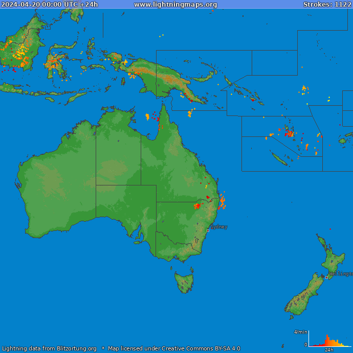 Mapa blesků Oceania 20.04.2024
