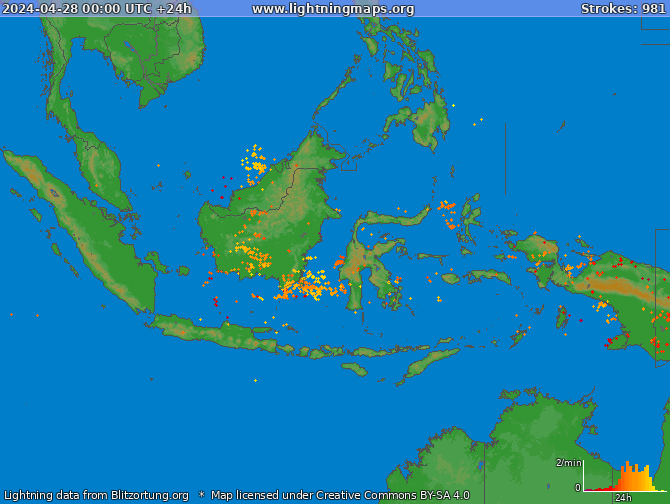 Bliksem kaart Indonesia 28.04.2024