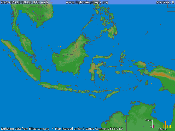 Mapa wyładowań Indonezja 2024-04-28 (Animacja)
