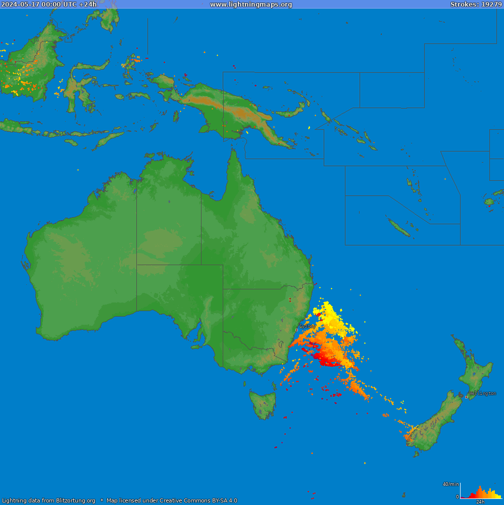 Mapa wyładowań Oceania (Big) 2024-05-17