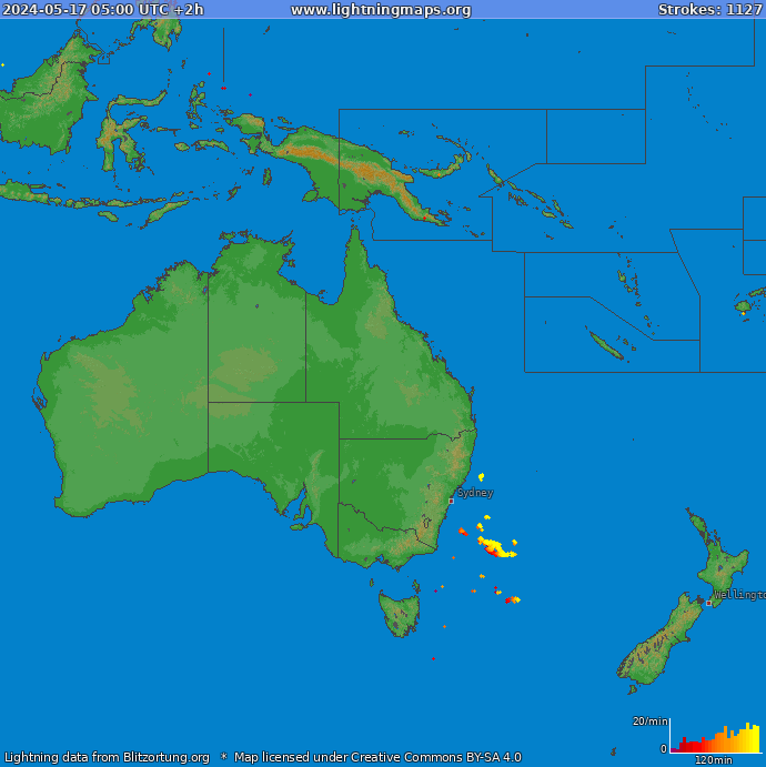 Mapa wyładowań Oceania 2024-05-17 (Animacja)