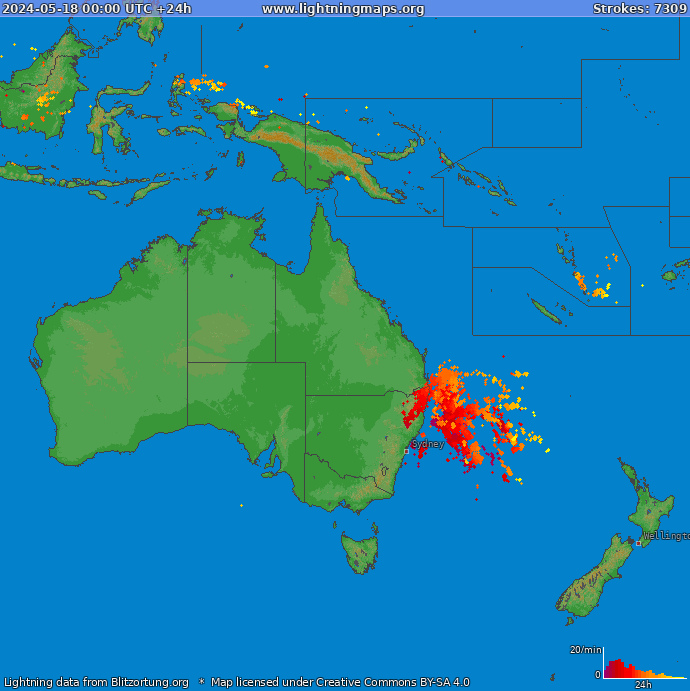 Карта блискавок Океанія 18.05.2024