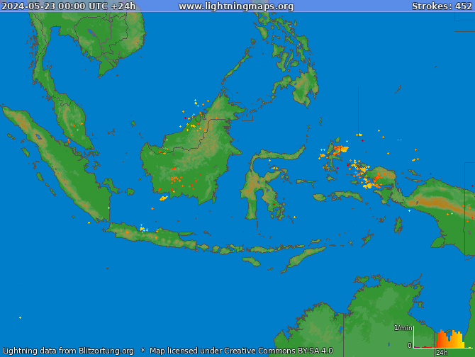 Mapa blesků Indonézie 23.05.2024