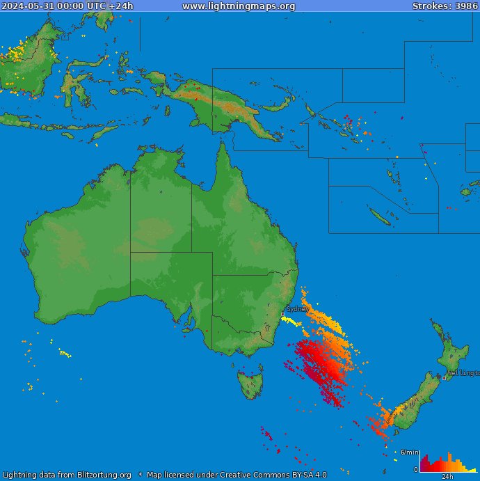 Mapa bleskov Oceania 31.05.2024