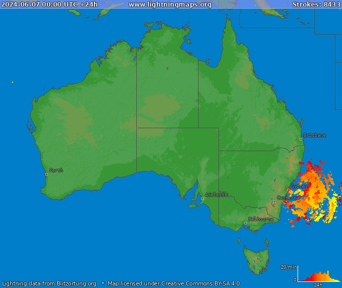 Bliksem kaart Australia 07.06.2024