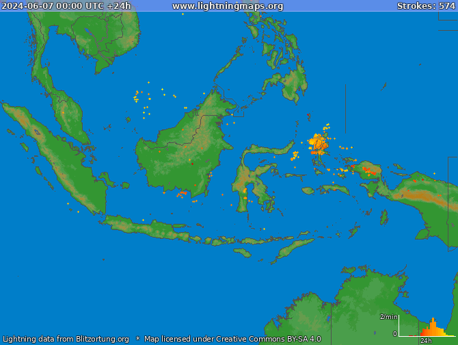 Карта блискавок Індонезія 07.06.2024