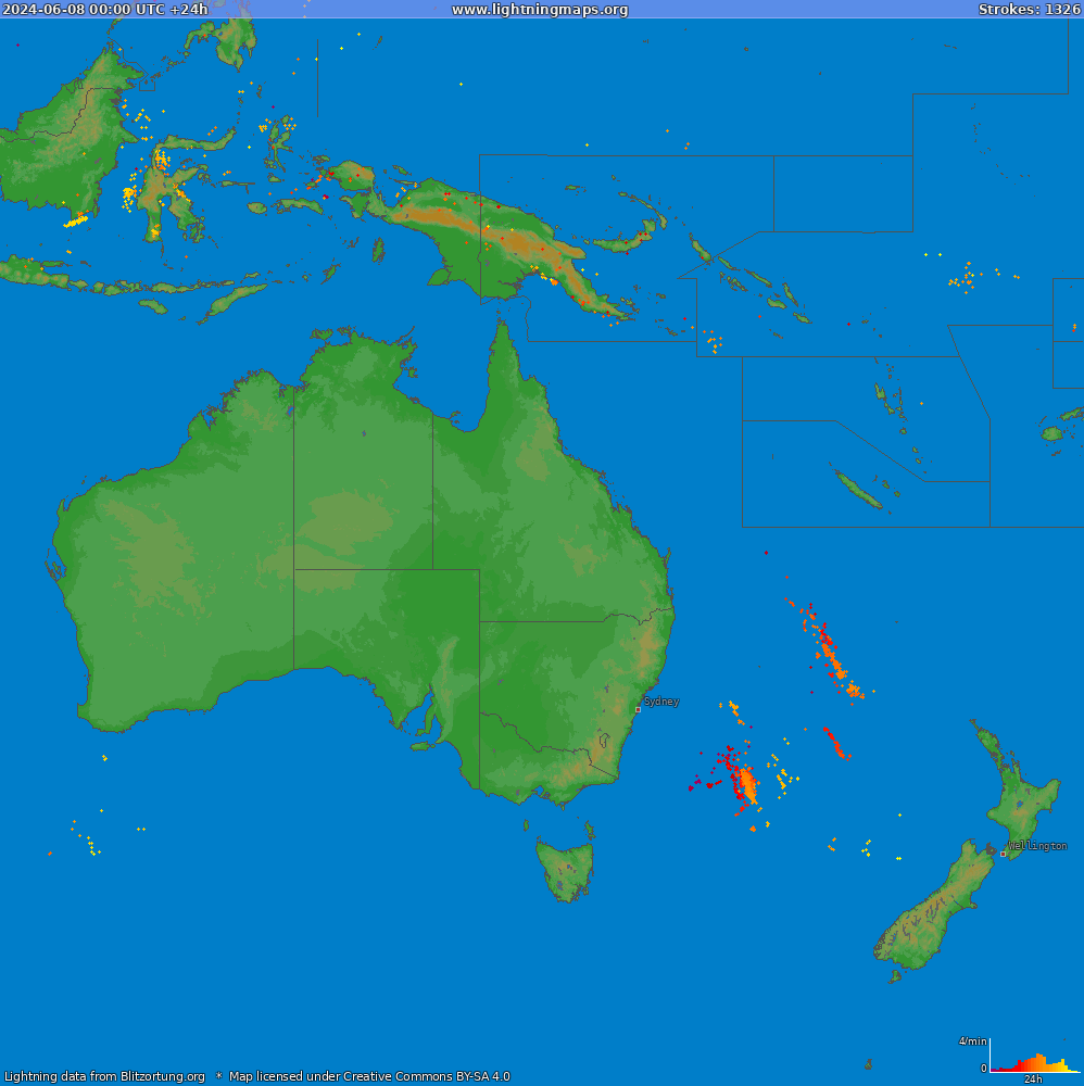Mapa bleskov Oceania (Big) 08.06.2024
