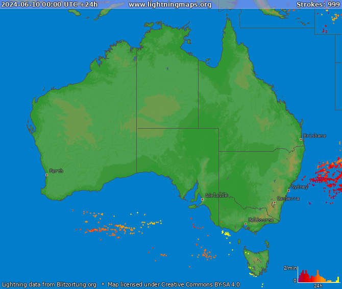Bliksem kaart Australia 10.06.2024