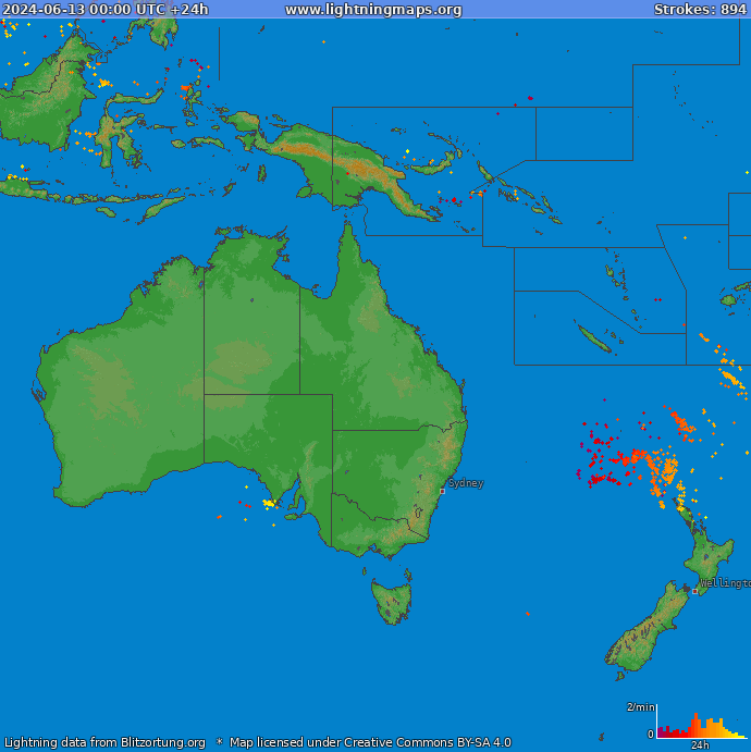 Lightning map Oceania 2024-06-13