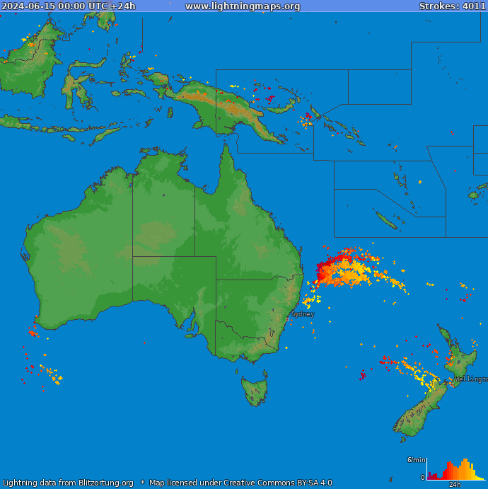 Mapa wyładowań Oceania 2024-06-15