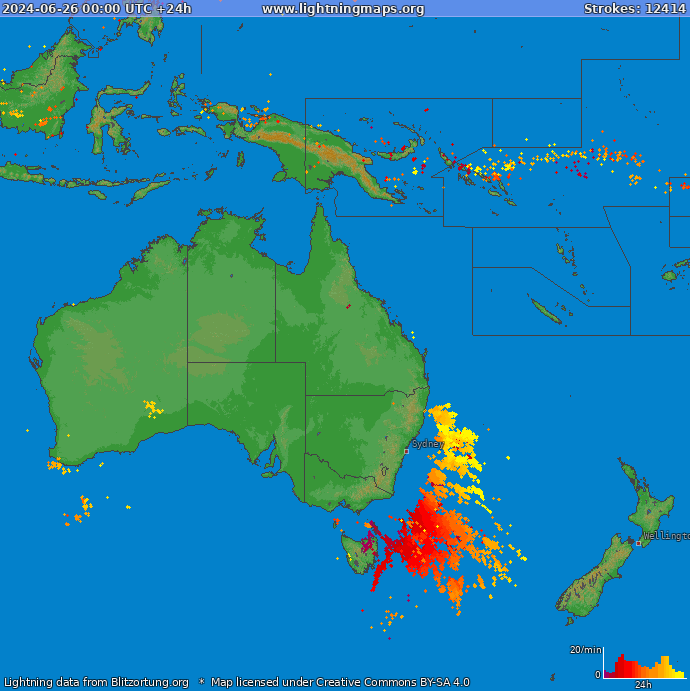 Mapa wyładowań Oceania 2024-06-26