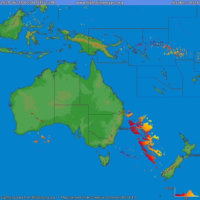 Bliksem kaart Oceania 27.06.2024