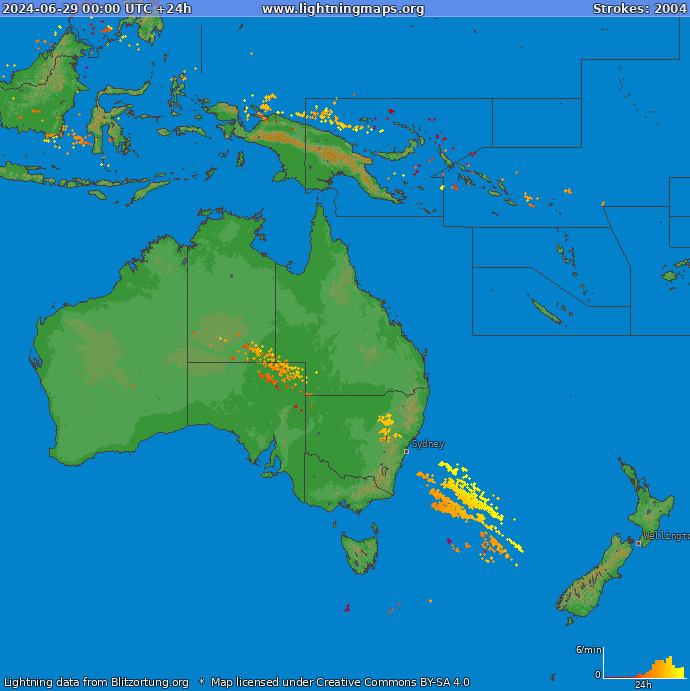 Bliksem kaart Oceania 29.06.2024