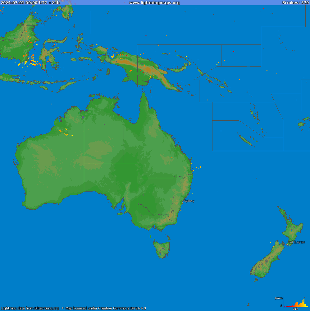 Lightning map Oceania (Big) 2024-07-01