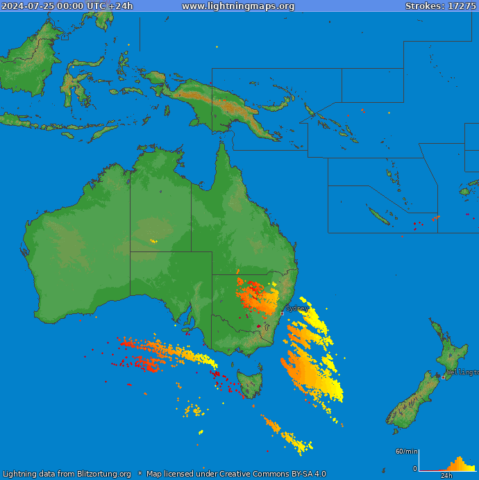 Mappa dei fulmini Oceania 25.07.2024