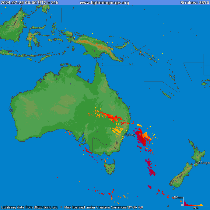 Bliksem kaart Oceania 26.07.2024
