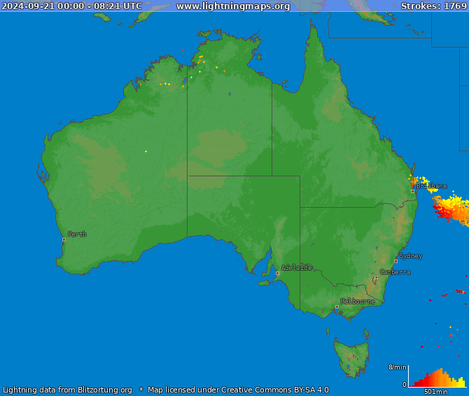 Mapa wyładowań Australia 2024-09-21