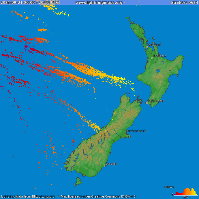 Lightning map New Zealand 2024-09-21