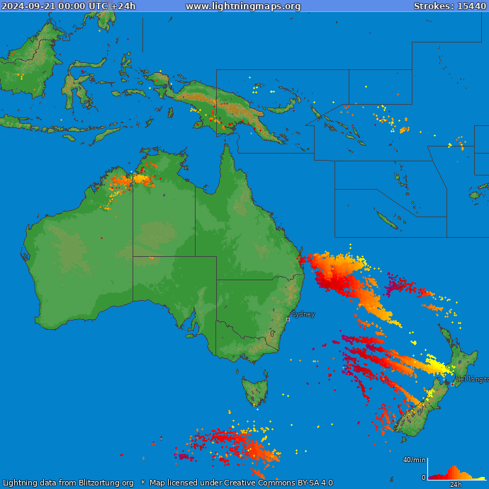 Lightning map Oceania 2024-09-21