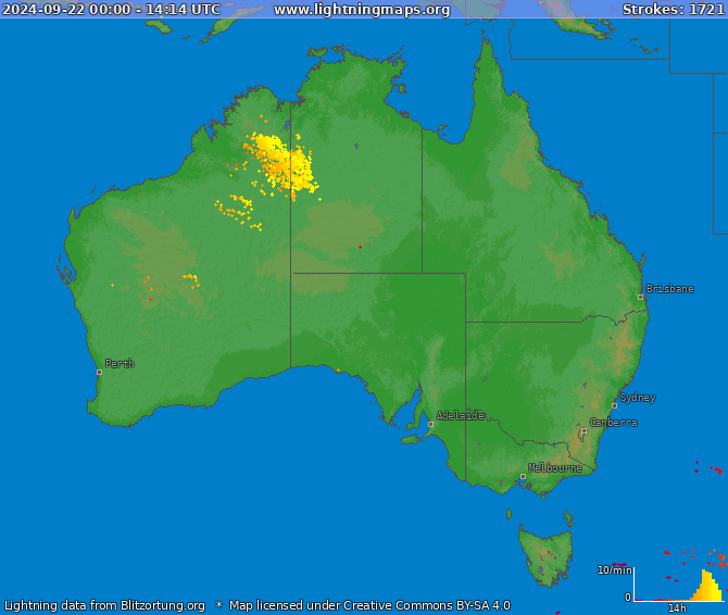 Mapa bleskov Australia 22.09.2024