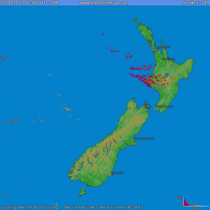 Lightning map New Zealand 2024-09-22