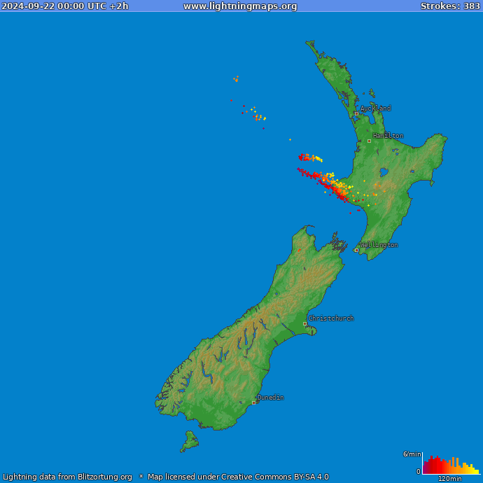 Lightning map New Zealand 2024-09-22 (Animation)