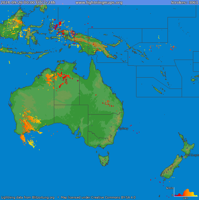 Mappa dei fulmini Oceania 26.09.2024