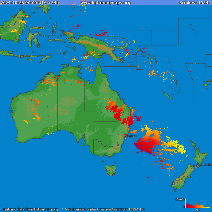 Mapa wyładowań Oceania 2024-10-28