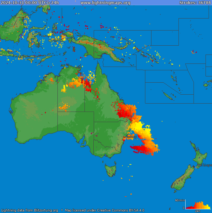 Mapa wyładowań Oceania 2024-10-31