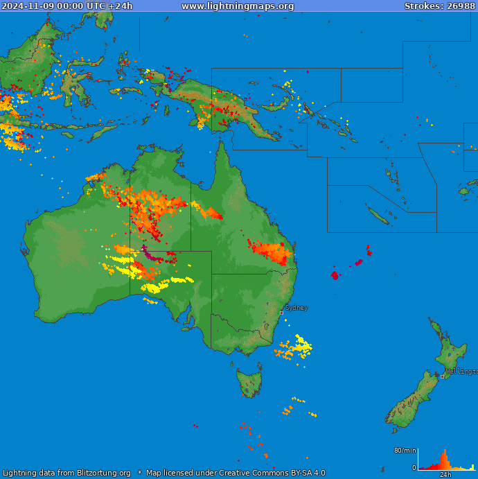 Mapa blesků Oceania 09.11.2024