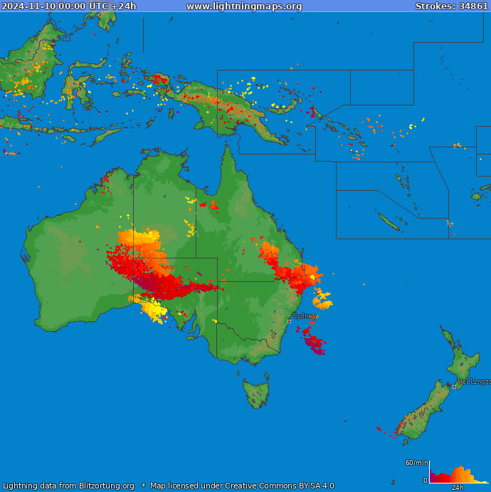 Lightning map Oceania 2024-11-10
