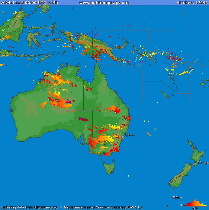 Mappa dei fulmini Oceania 12.11.2024