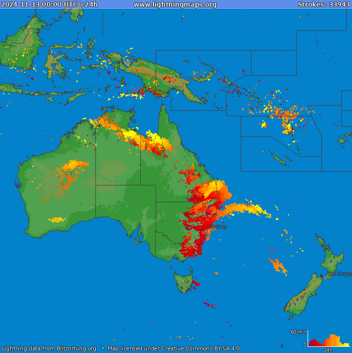 Bliksem kaart Oceania 13.11.2024