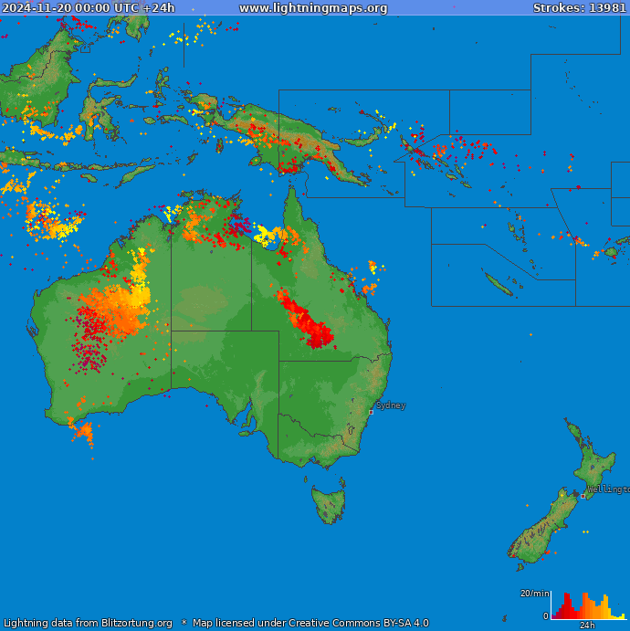 Lightning map Oceania 2024-11-20