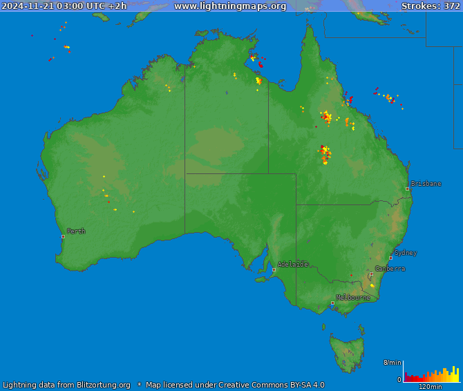 Lightning map Australia 2024-11-21 (Animation)