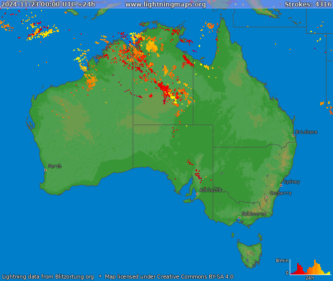 Карта блискавок Австралія 23.11.2024