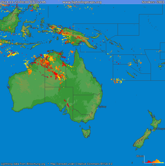 Bliksem kaart Oceania 23.11.2024